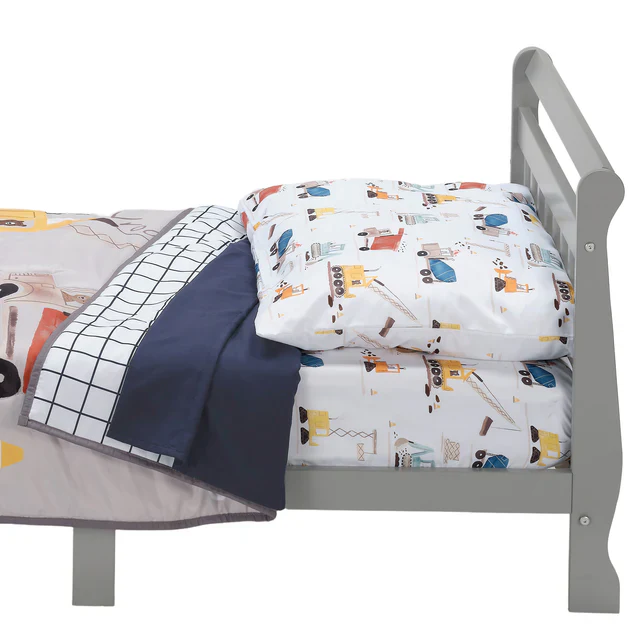 Bedtime Originals Construction Zone 4-Piece  Gray/Navy/White Toddler Bedding Set - Image 3