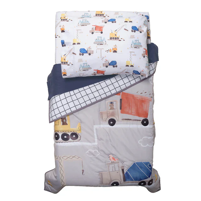 Bedtime Originals Construction Zone 4-Piece  Gray/Navy/White Toddler Bedding Set - Image 4