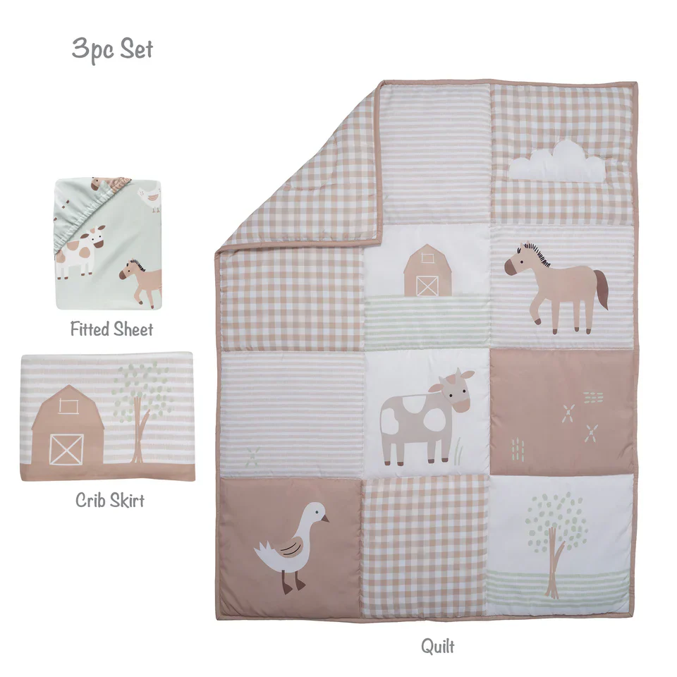 Bedtime Originals Farmyard Friends 3-Piece Infant Baby Nursery Crib Bedding Set - Image 9