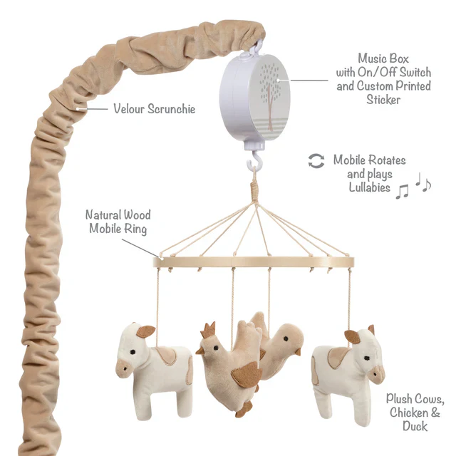 Bedtime Originals Farmyard Friends Musical Baby Crib Mobile Soother Toy - Image 4