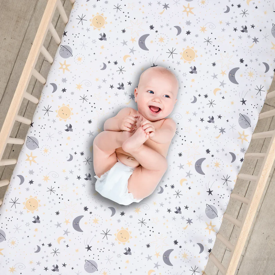 Bedtime Originals Little Star White Celestial Microfiber Baby Fitted Crib Sheet - Image 2
