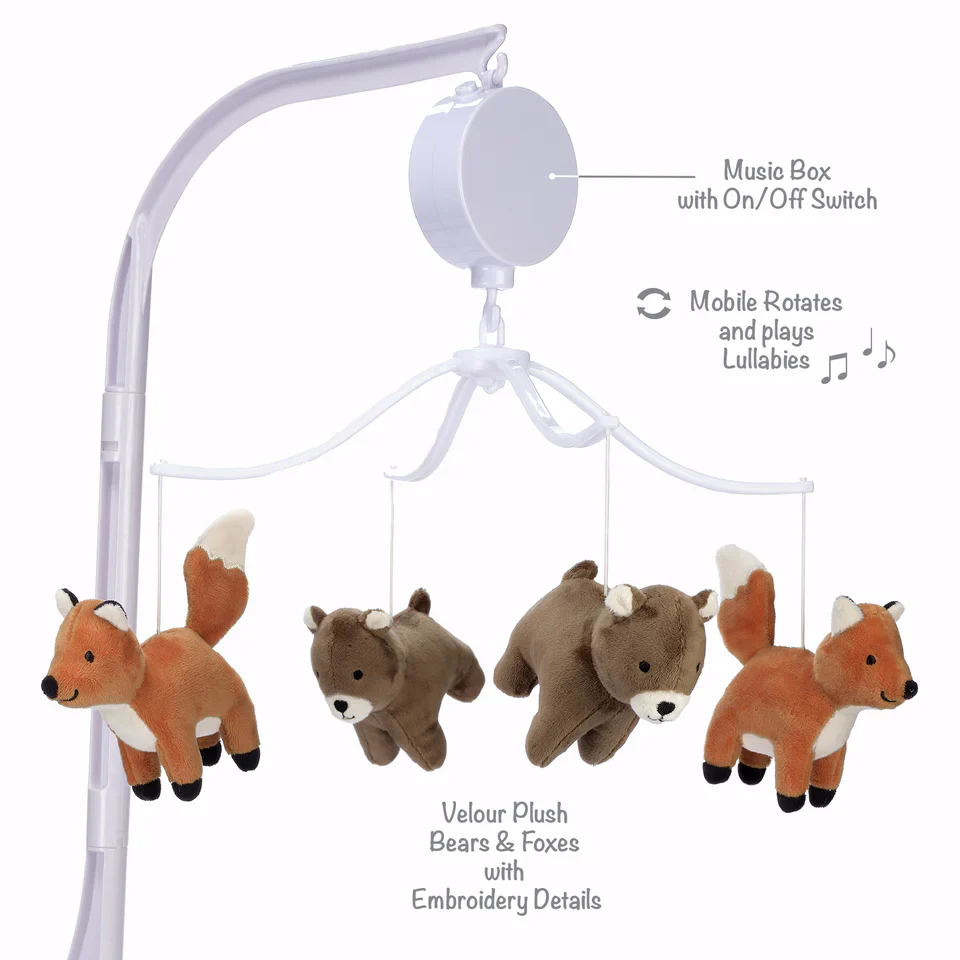 Bedtime Originals Sleepytime Bear & Fox Musical Baby Crib Mobile Soother Toy - Image 2
