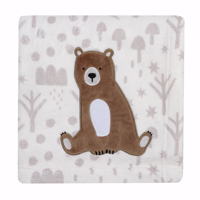 Bedtime Originals Sleepytime Bear White/Brown Soft Fleece Baby Blanket - Image 5