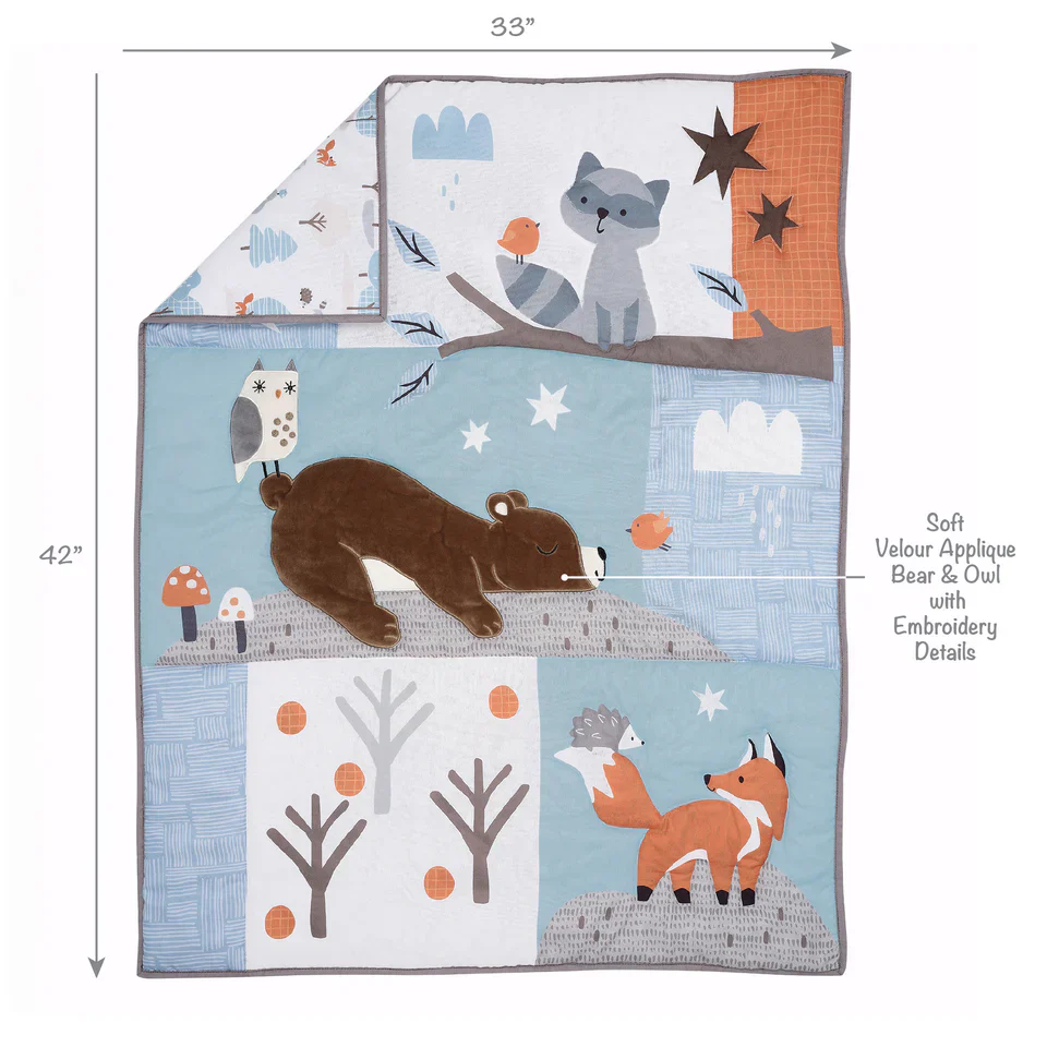 Bedtime Originals Sleepytime Bear Woodland 3-Pc Baby Nursery Crib Bedding Set - Image 3