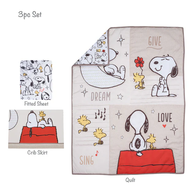 Bedtime Originals Snoopy Love 3-Piece Infant Baby Nursery Crib Bedding Set - Image 7