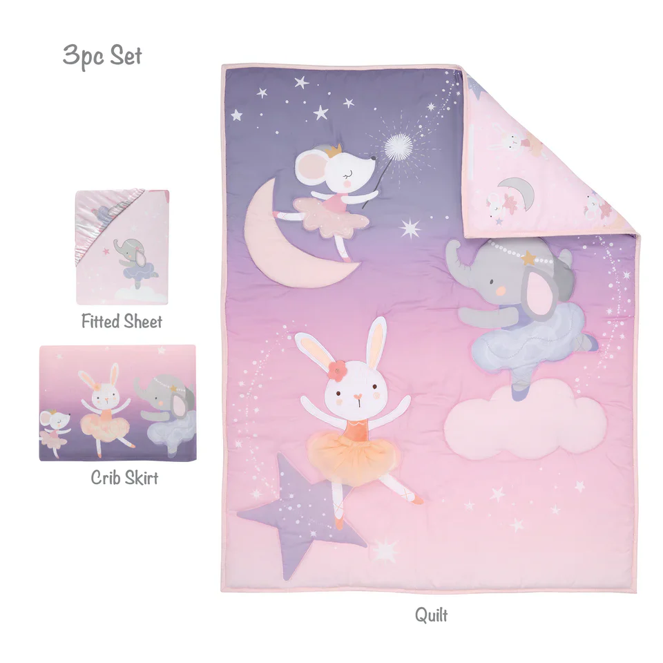 Bedtime Originals Tiny Dancer 3-Piece Ballet Baby Crib Bedding Set - Elephant - Image 8