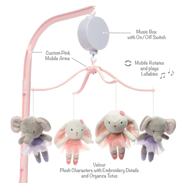 Bedtime Originals Tiny Dancer Ballet Animals Musical Baby Crib Mobile Soother Toy - Image 4