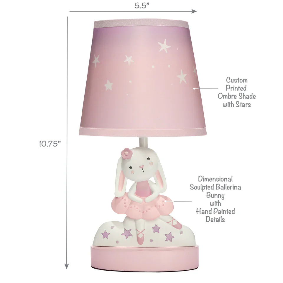 Bedtime Originals Tiny Dancer Bunny & Stars Pink Nursery Lamp with Shade & Bulb - Image 3