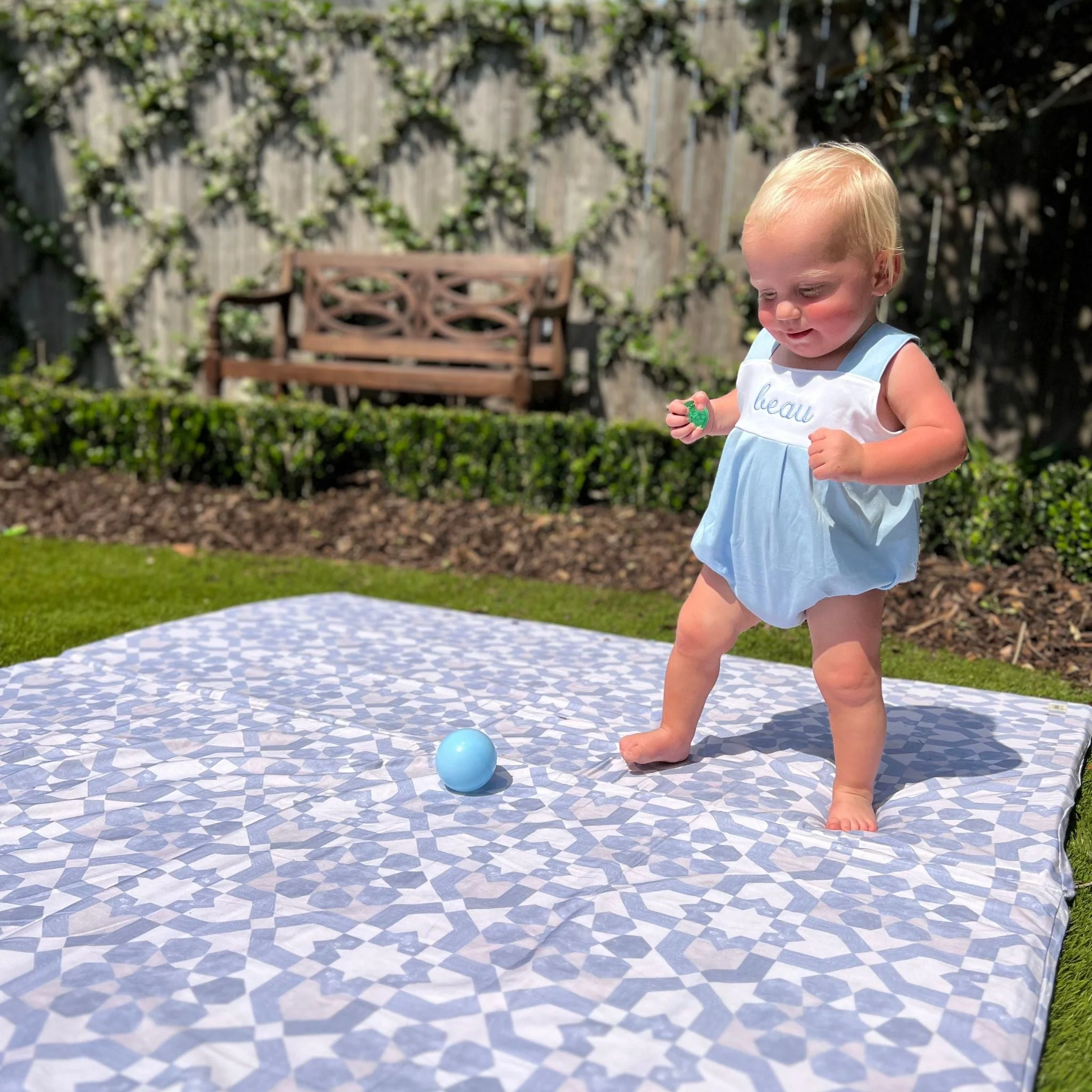 Toki Kids Blue Tile Organic Cotton Mat - Image 10