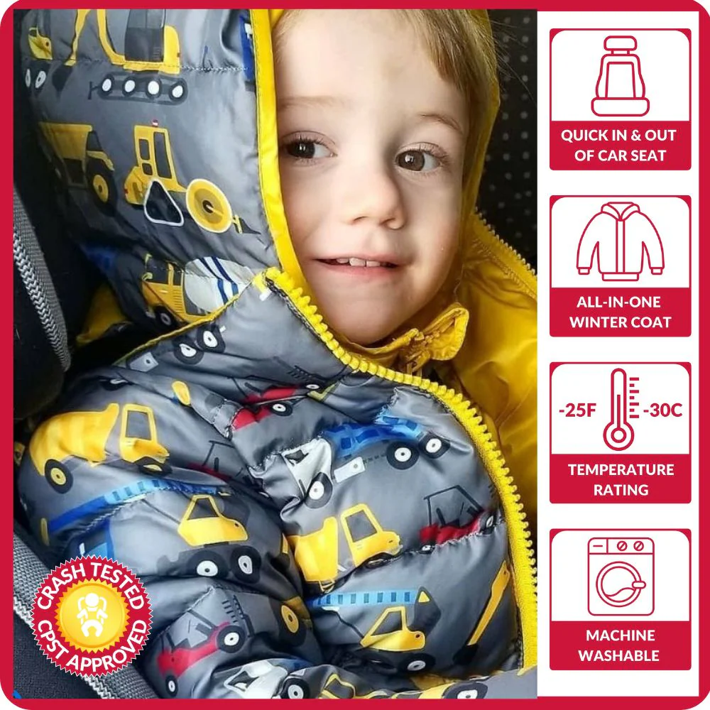 Onekid Car Seat Coat | The Road Coat Down - Construction Print - Image 2