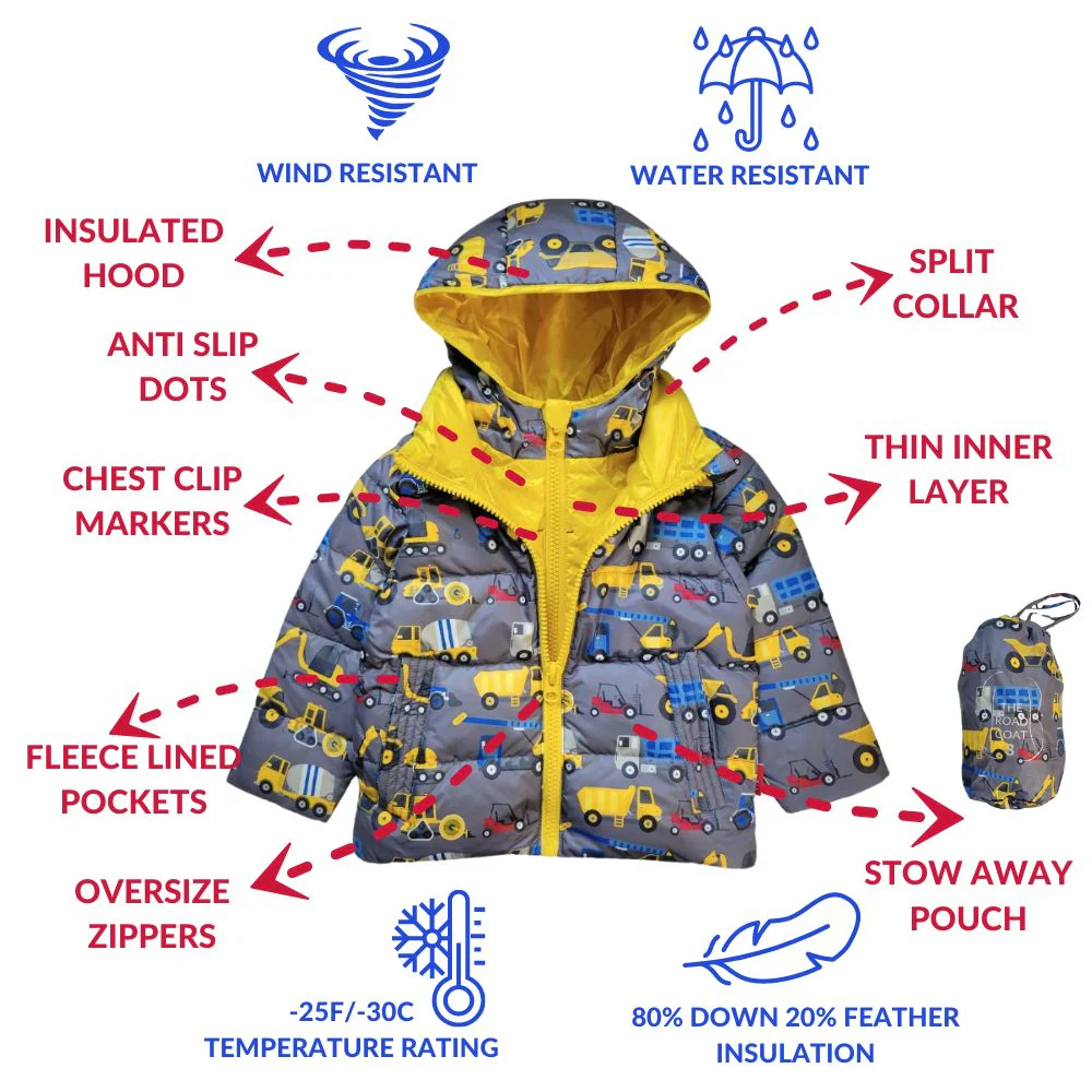 Onekid Car Seat Coat | The Road Coat Down - Construction Print - Image 3