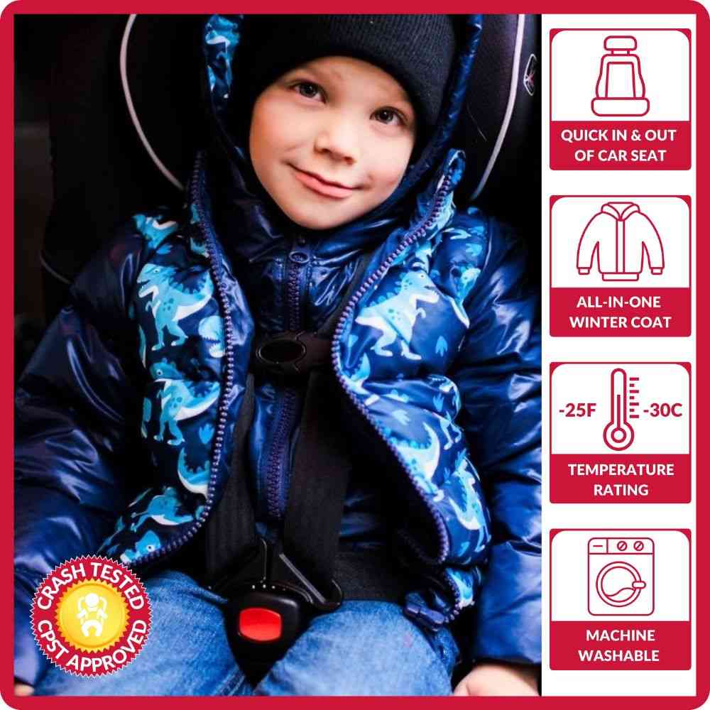 Onekid Car Seat Coat | The Road Coat Down - Navy Raptor Print - Image 2