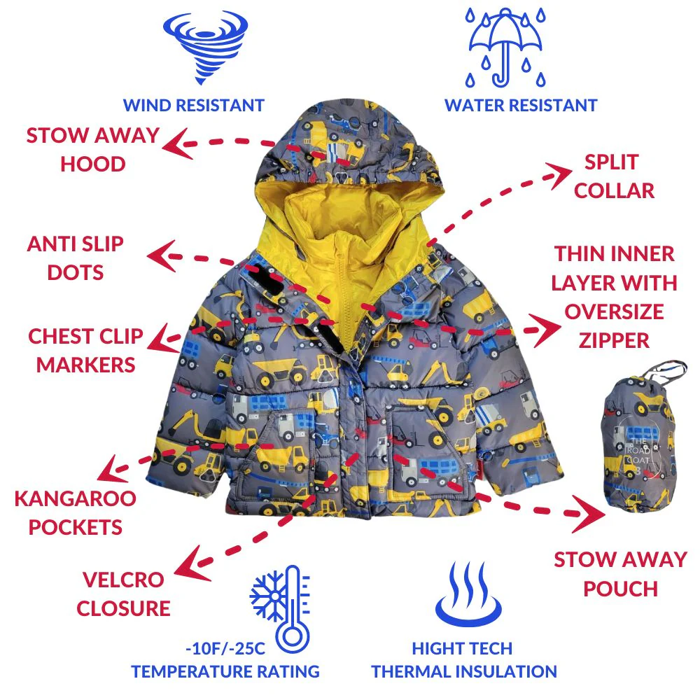 Onekid Car Seat Coat | The Road Coat Vegan - Construction Print - Image 3