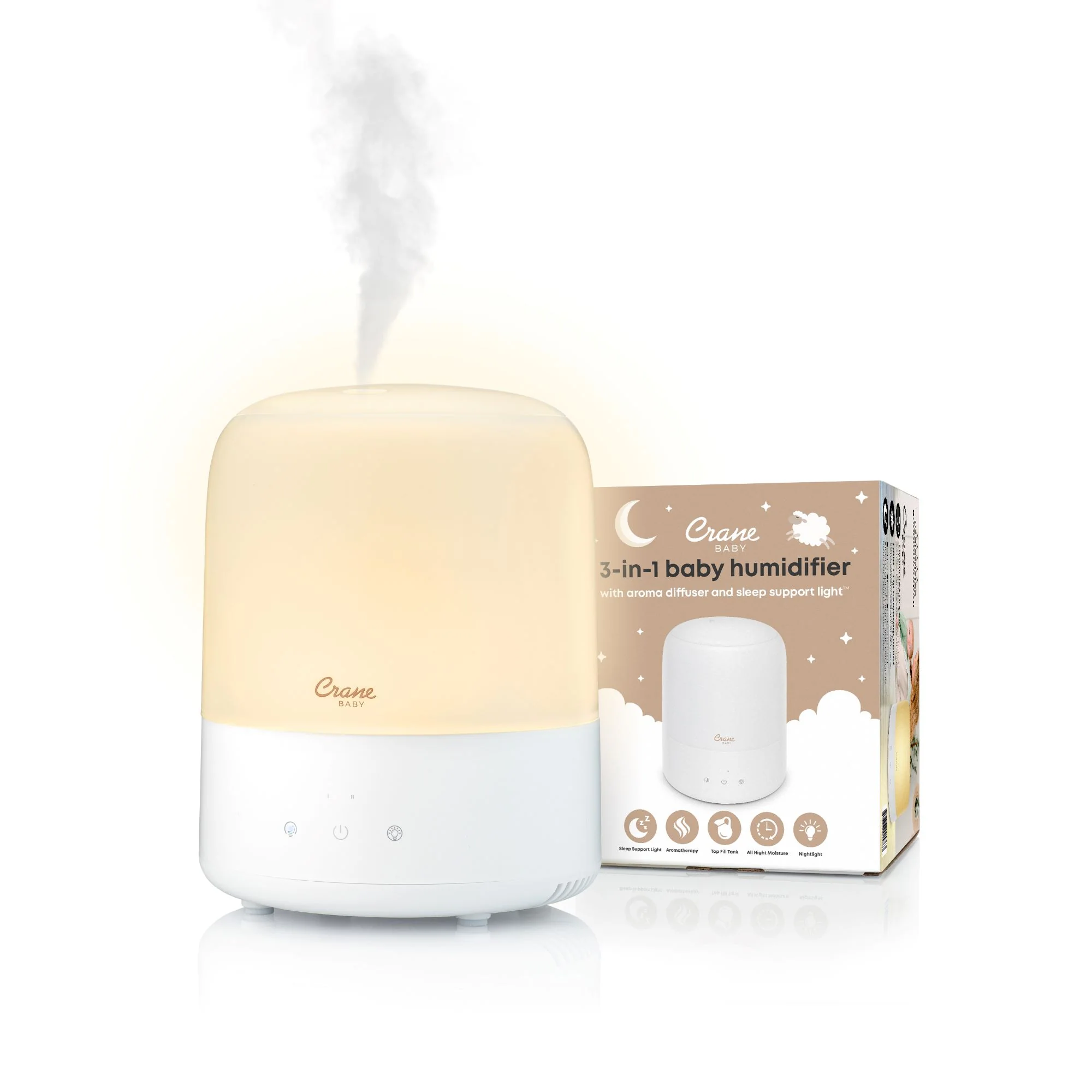 Crane Baby 3-in-1 Compact Humidifier for Baby Nursery | 0.5 Gallon with Sleep Support Light & Aroma Diffuser - Image 2