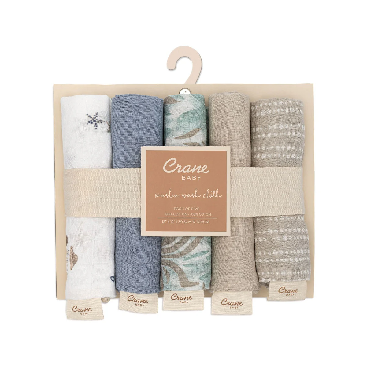 Crane Baby 5-pc. Cotton Baby Washcloth Set - Image 5