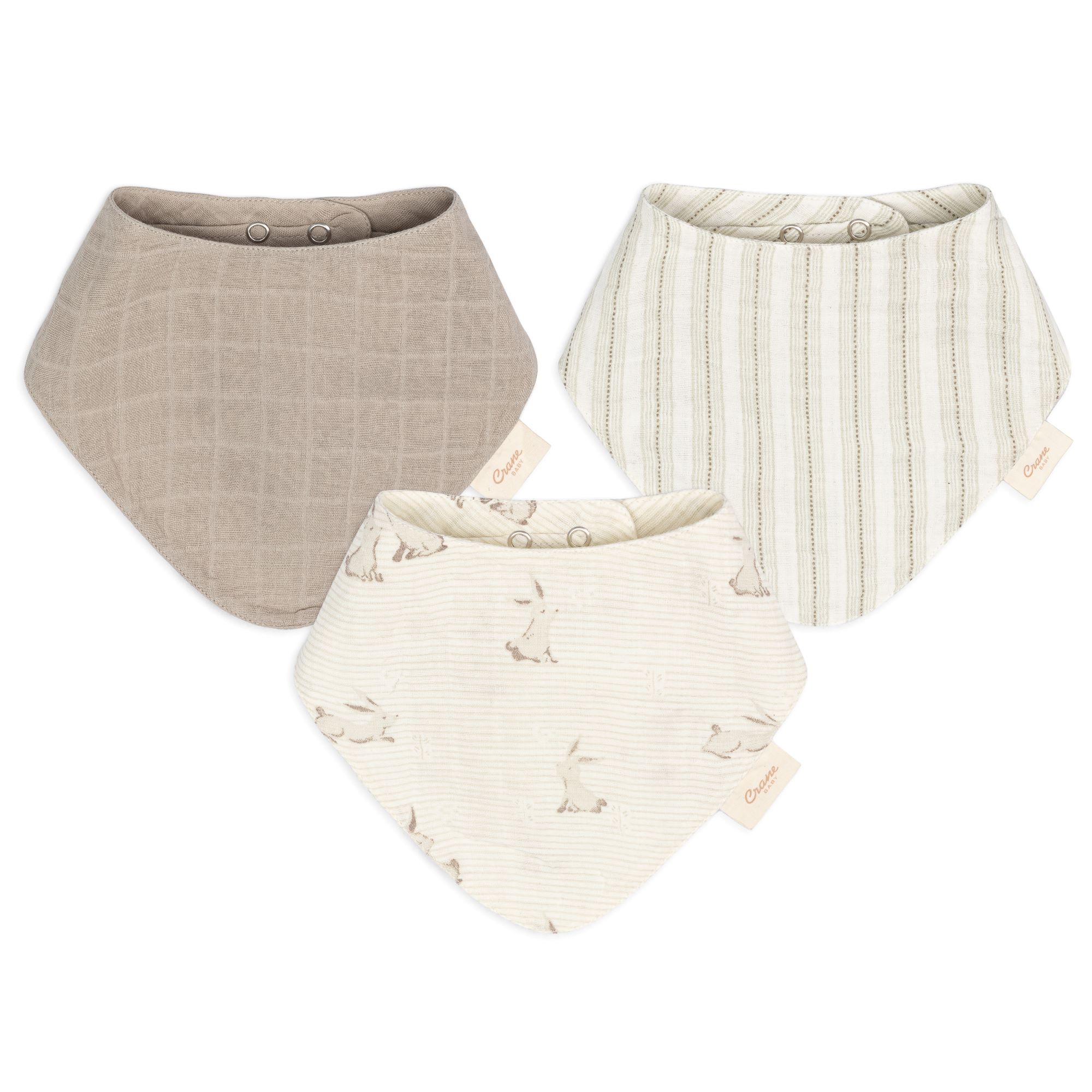 Crane Baby Avery 3-pc. Organic Cotton Baby Bib Set - Bunny