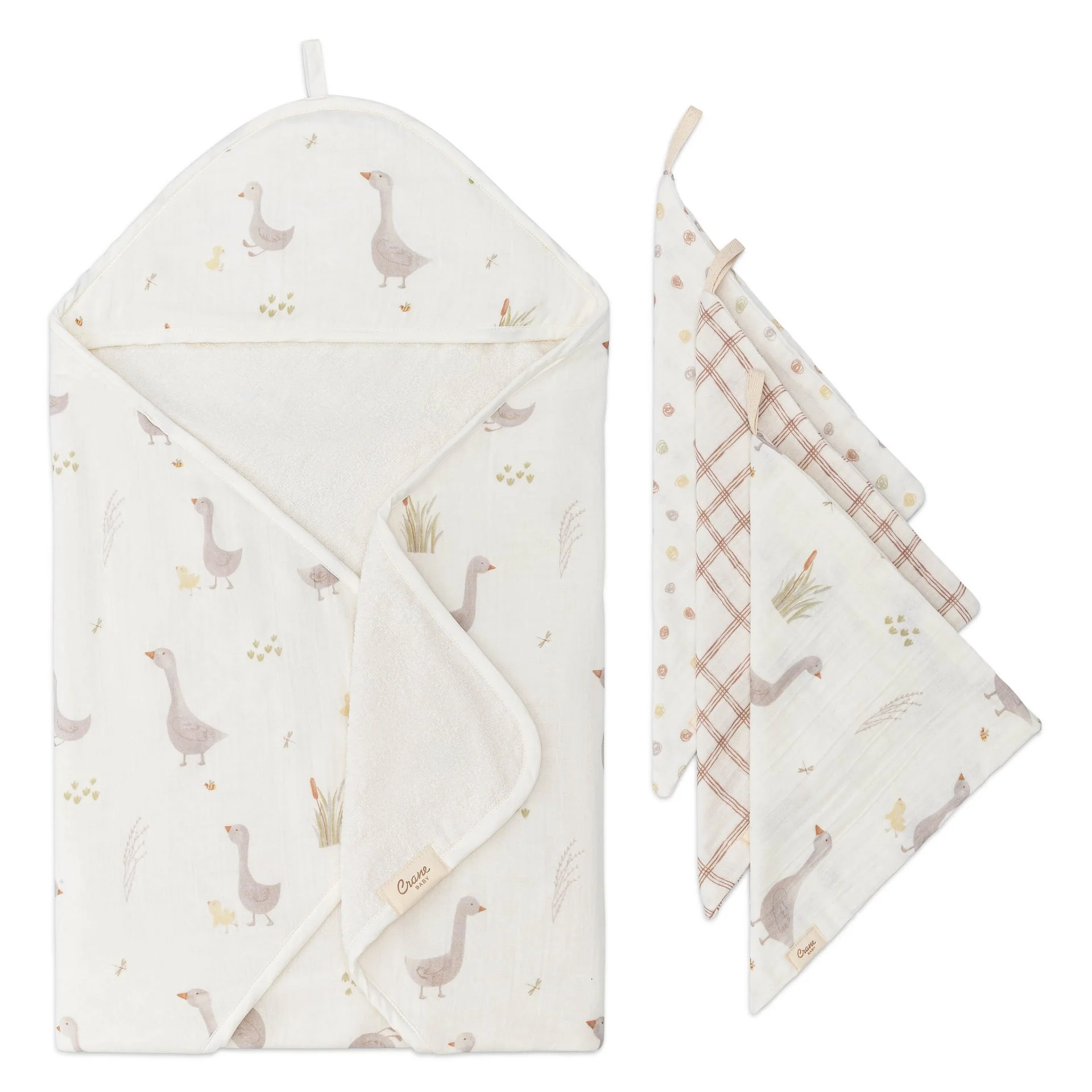 Crane Baby Charlie Farmhouse Goose Baby Bath Towel & Wash Cloth Set