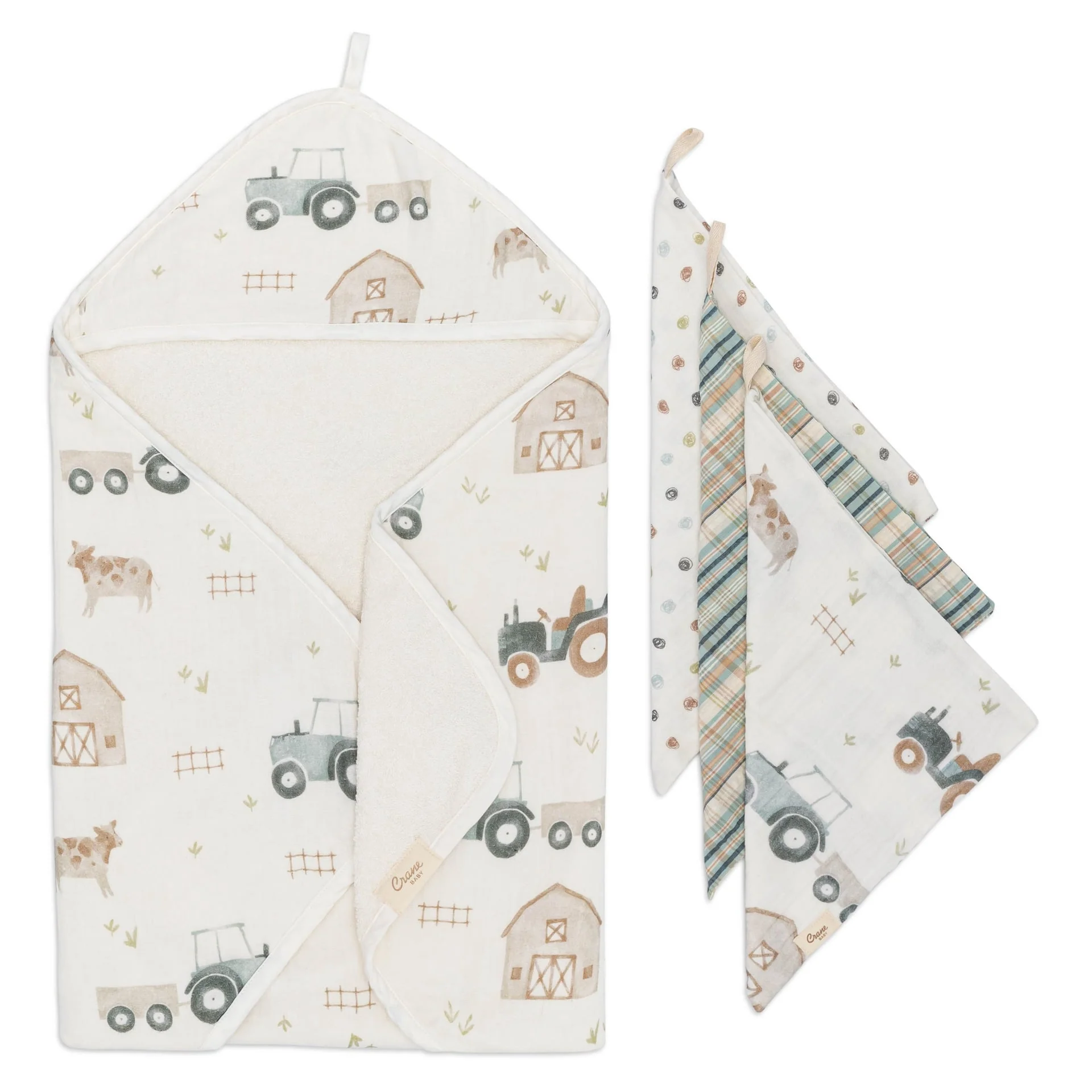 Crane Baby Charlie Farmhouse Goose Baby Bath Towel & Wash Cloth Set - Image 2