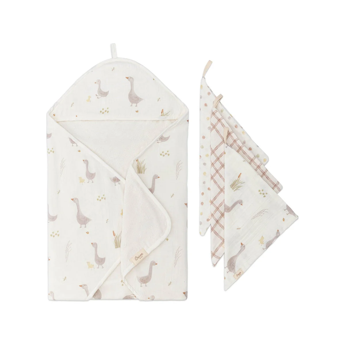 Crane Baby Charlie Farmhouse Goose Baby Bath Towel & Wash Cloth Set - Image 3