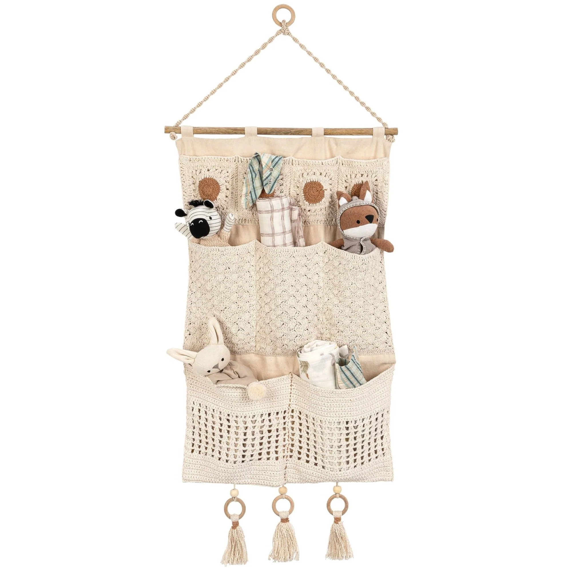 Crane Baby Charlie Farmhouse Wall Storage Organizer with Pockets