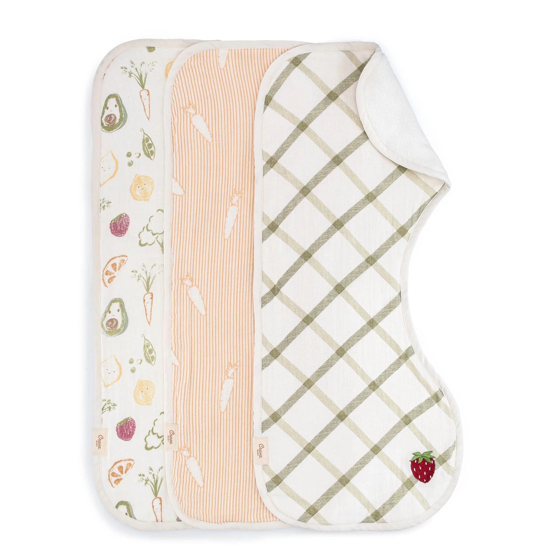 Crane Baby Clementine Fruits & Veggies Cotton Burp Cloth Set