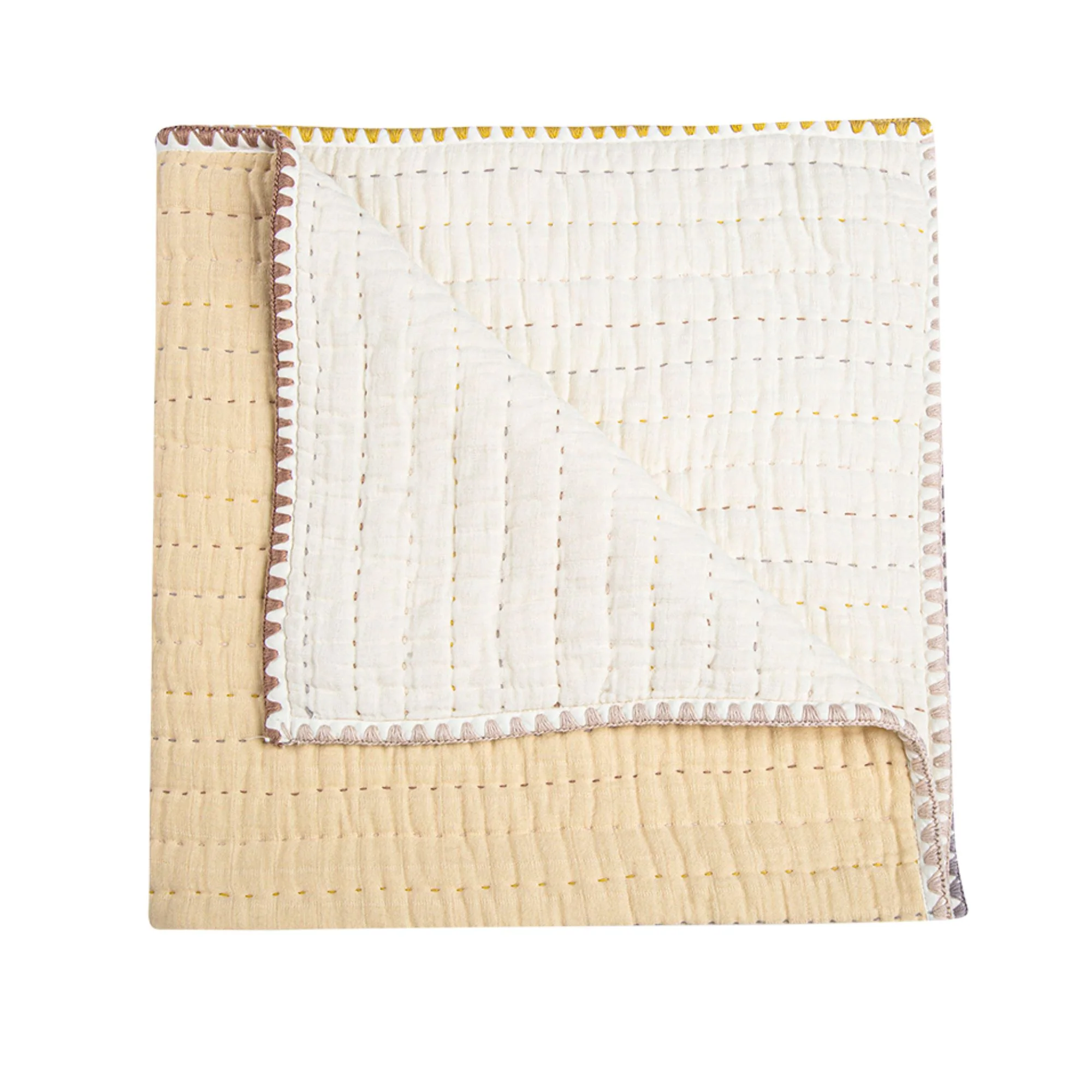 Crane Baby Kendi Beige Baby Quilt - Brown