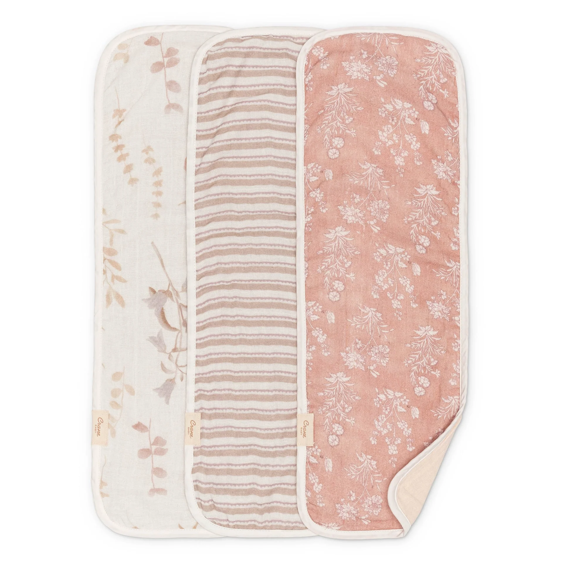 Crane Baby Violet Floral Cotton Muslin Burp Cloth Set (3 Pack)