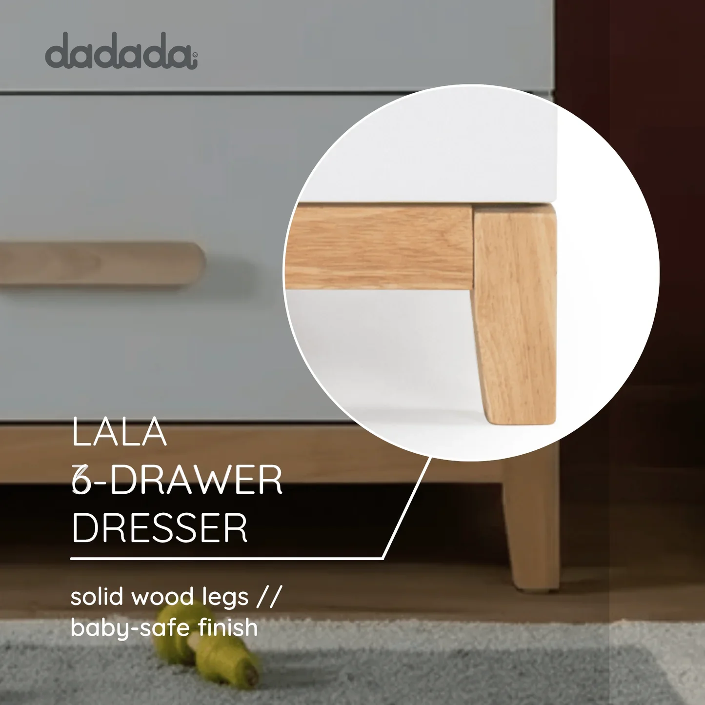 dadada LaLa Big 6-drawer Dresser - White/Natural - Image 7