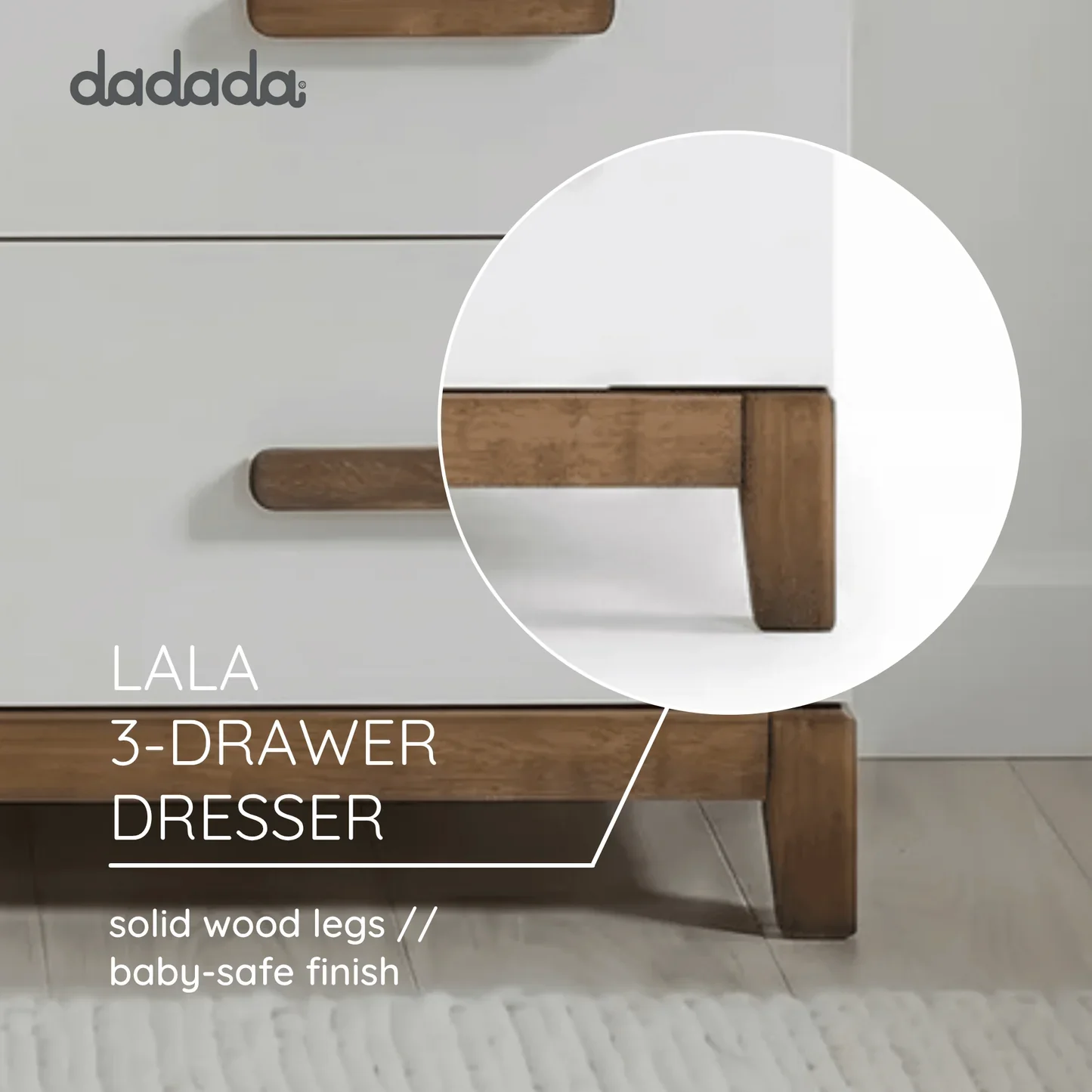 dadada LaLa Little 3-Drawer Dresser - White/Walnut - Image 6