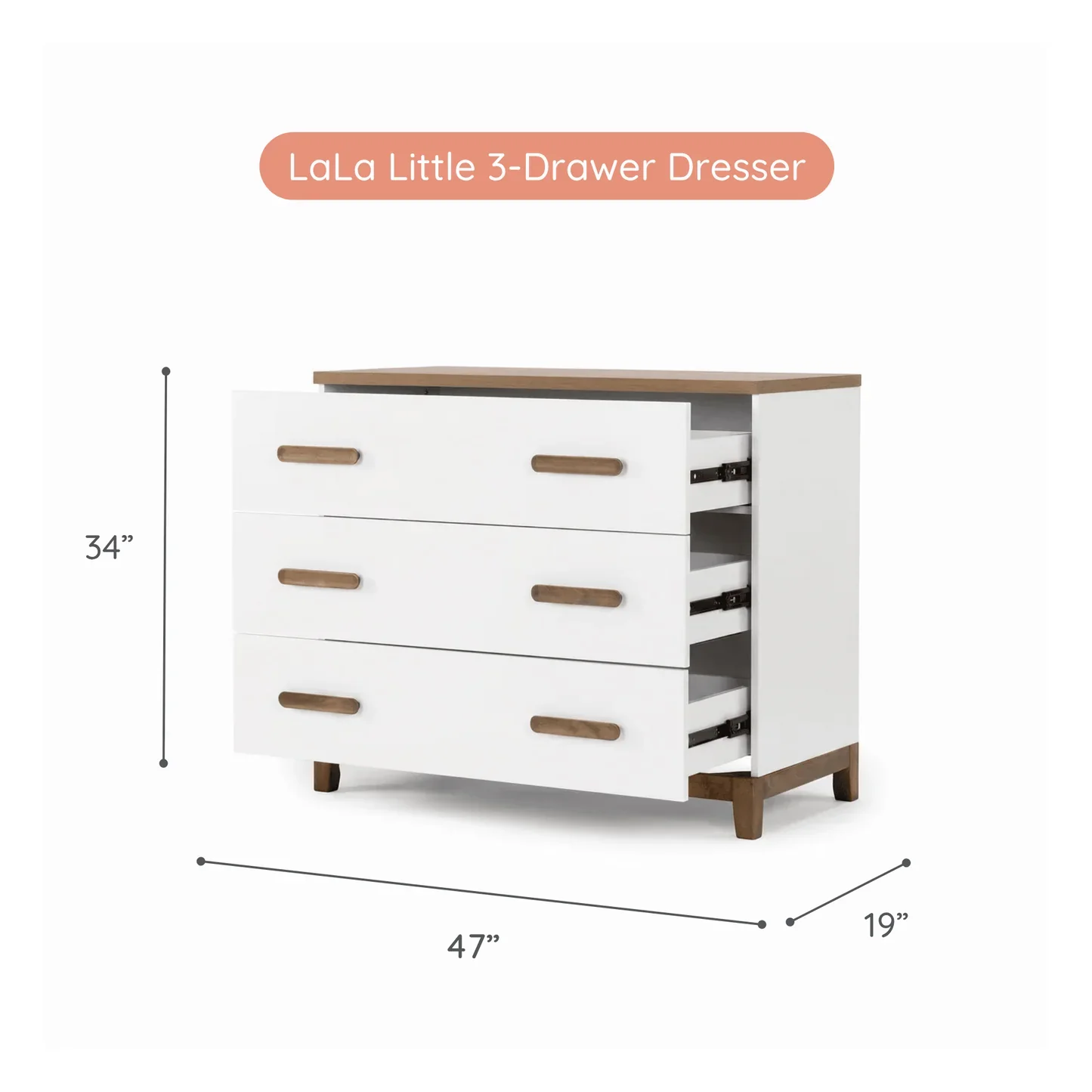 dadada LaLa Little 3-Drawer Dresser - White/Walnut - Image 8