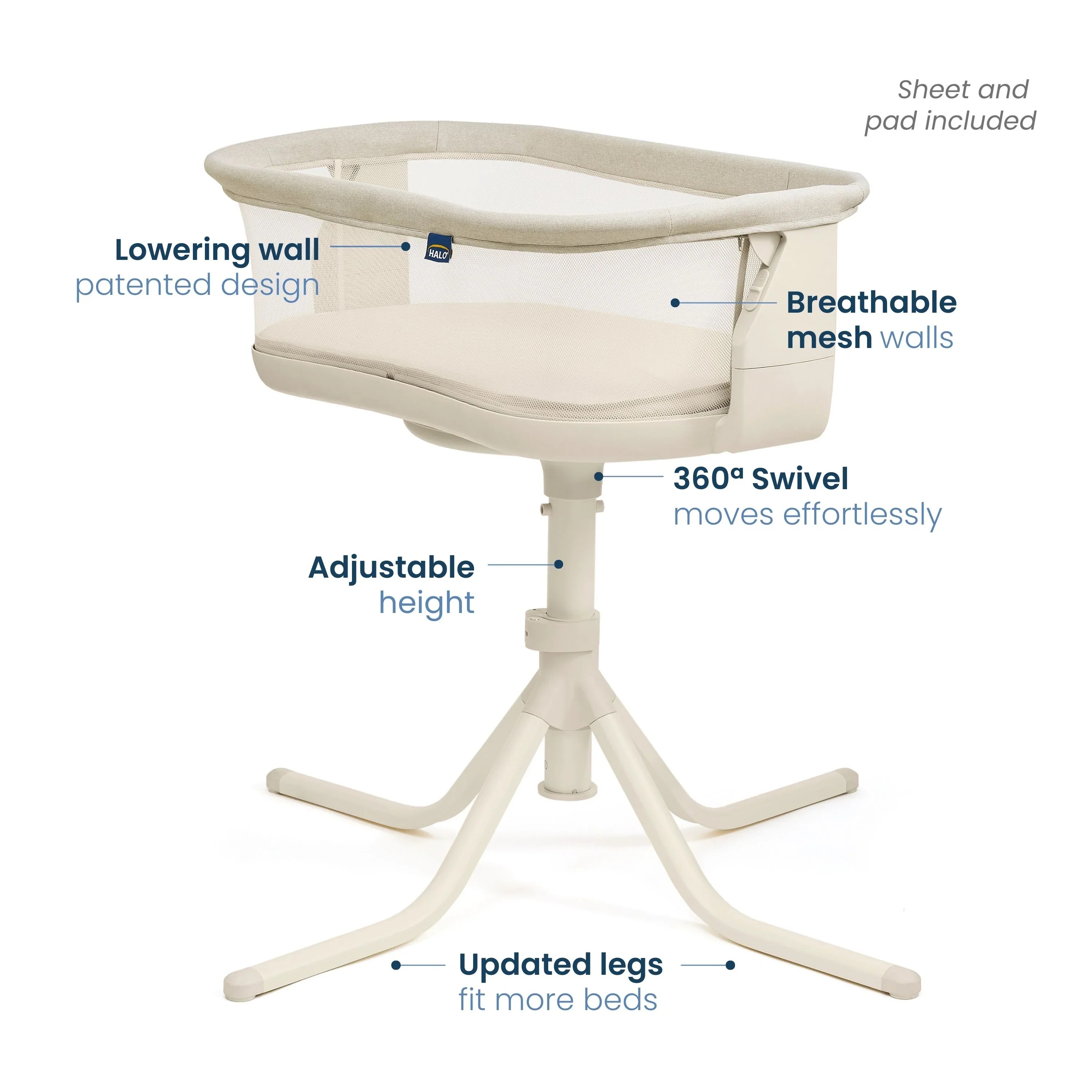 Halo BassiNest Swivel Sleeper 4.0 Air with Dreamweave Breathable Pad - Image 6