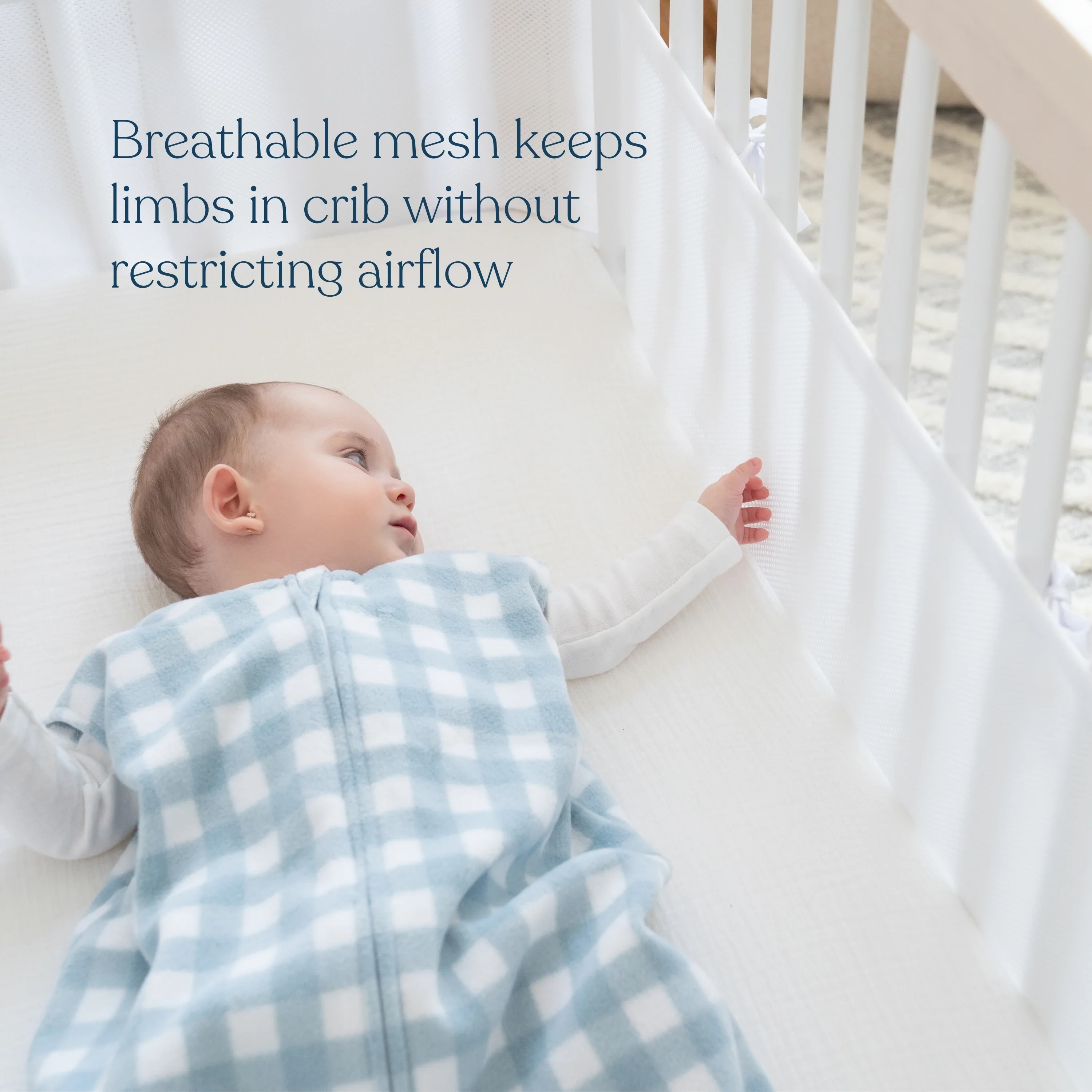 Halo Breathable Mesh Crib Liner for Full Sized Solid End Crib - White - Image 3
