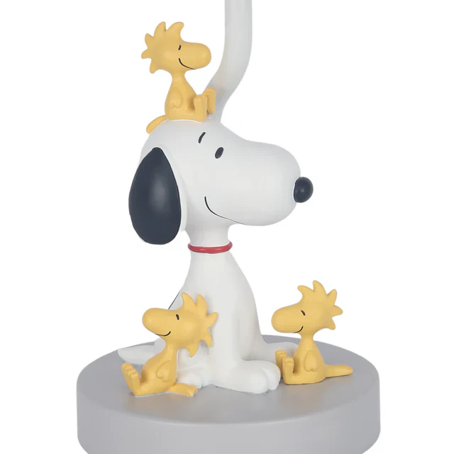Lambs & Ivy Classic Snoopy & Friends White/Gray Nursery Lamp with Shade & Bulb - Image 3