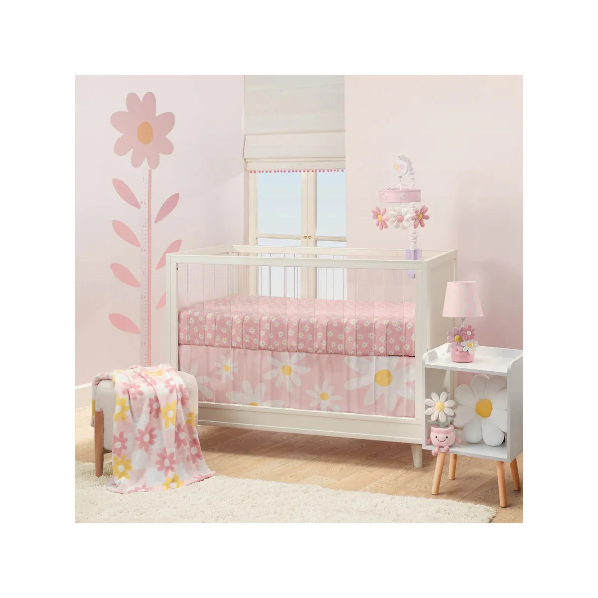 Lambs & Ivy Daisy Dreams 3-Piece Pink/White Baby Nursery Crib Bedding Set - Image 10
