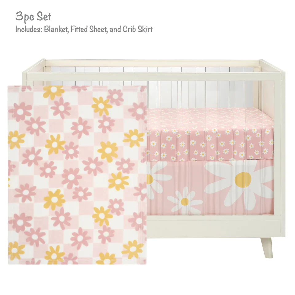 Lambs & Ivy Daisy Dreams 3-Piece Pink/White Baby Nursery Crib Bedding Set - Image 2