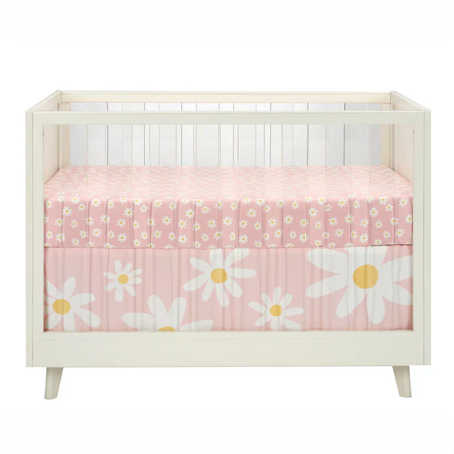 Lambs & Ivy Daisy Dreams 3-Piece Pink/White Baby Nursery Crib Bedding Set - Image 7