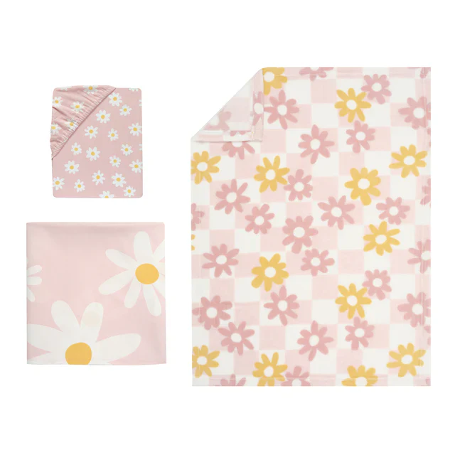 Lambs & Ivy Daisy Dreams 3-Piece Pink/White Baby Nursery Crib Bedding Set - Image 8