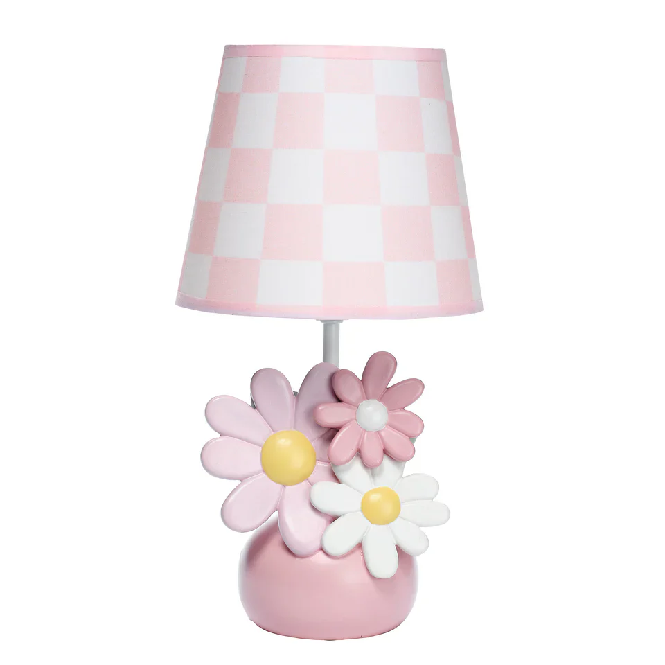 Lambs & Ivy Daisy Dreams Hand-Painted Pink Floral Lamp w/ Shade and LED Bulb - Image 2