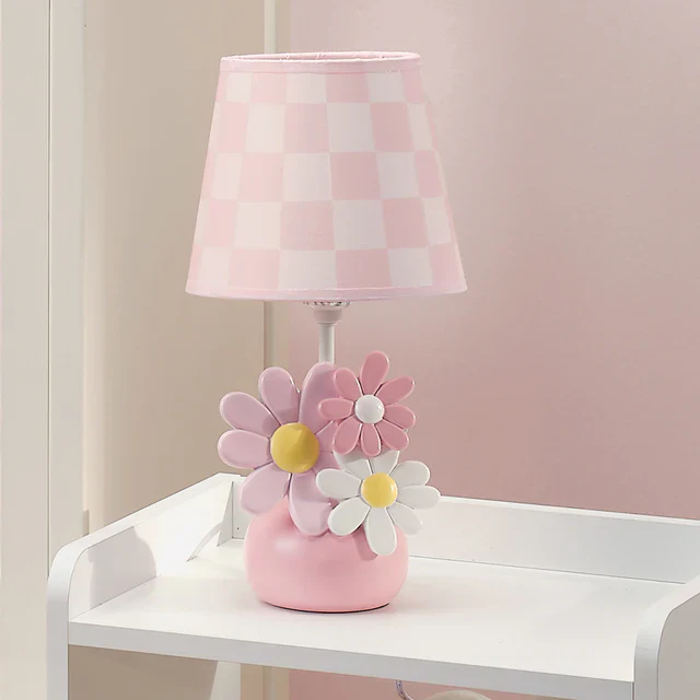 Lambs & Ivy Daisy Dreams Hand-Painted Pink Floral Lamp w/ Shade and LED Bulb - Image 5