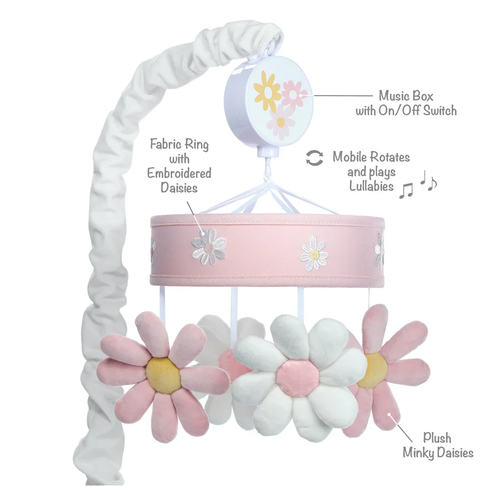 Lambs & Ivy Daisy Dreams Pink/White Musical Baby Crib Mobile Soother Toy - Image 2