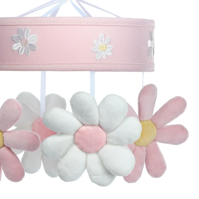 Lambs & Ivy Daisy Dreams Pink/White Musical Baby Crib Mobile Soother Toy - Image 3