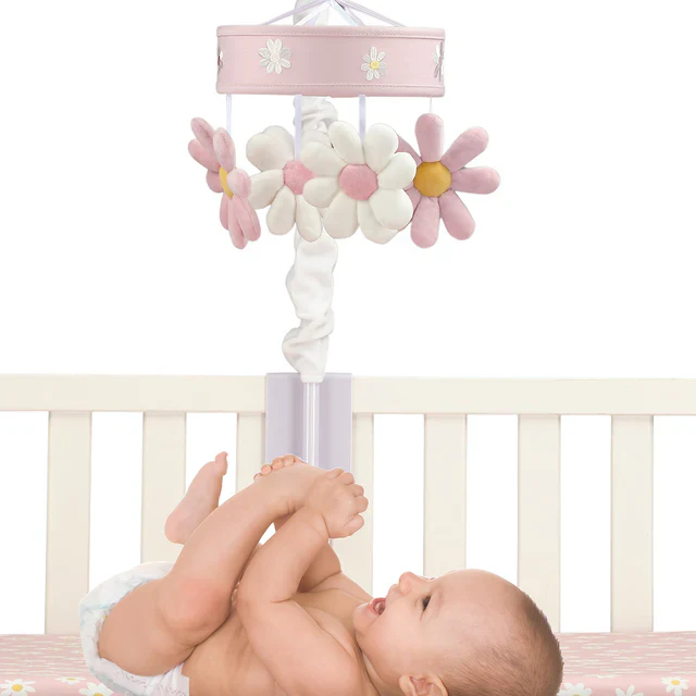 Lambs & Ivy Daisy Dreams Pink/White Musical Baby Crib Mobile Soother Toy - Image 4