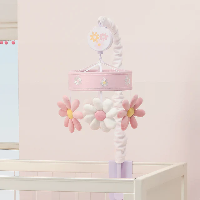 Lambs & Ivy Daisy Dreams Pink/White Musical Baby Crib Mobile Soother Toy - Image 5