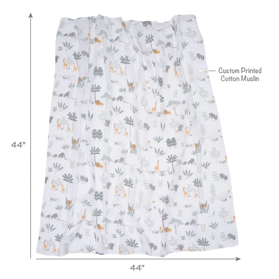 Lambs & Ivy Jungle Adventure 2-Pack Cotton Muslin Newborn Baby Swaddle Blankets - Image 2