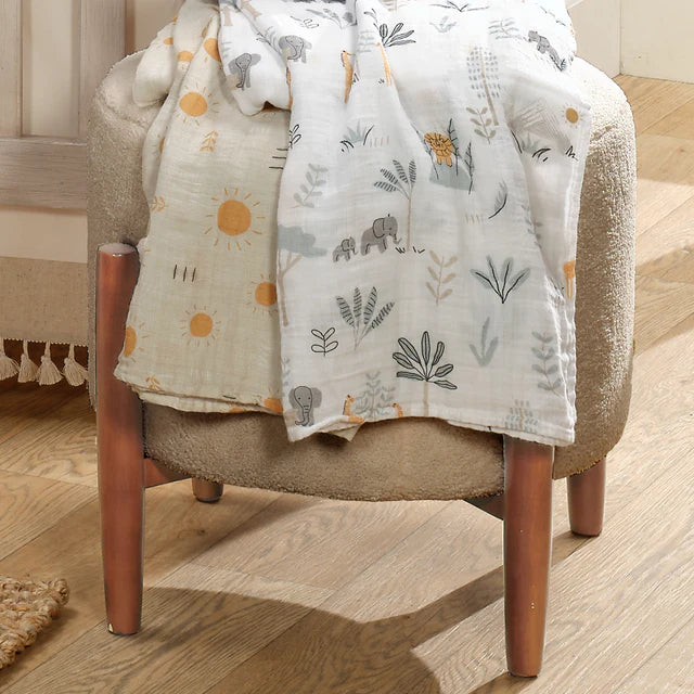 Lambs & Ivy Jungle Adventure 2-Pack Cotton Muslin Newborn Baby Swaddle Blankets - Image 7