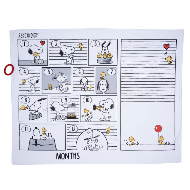 Lambs & Ivy Snoopy Milestone Photo Opportunity Black/White Fleece Baby Blanket - Image 5