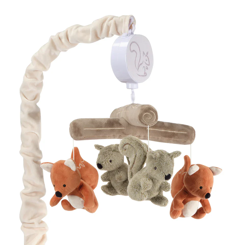 Lambs & Ivy Treetop Fox & Squirrel Woodland Musical Baby Crib Mobile Soother Toy
