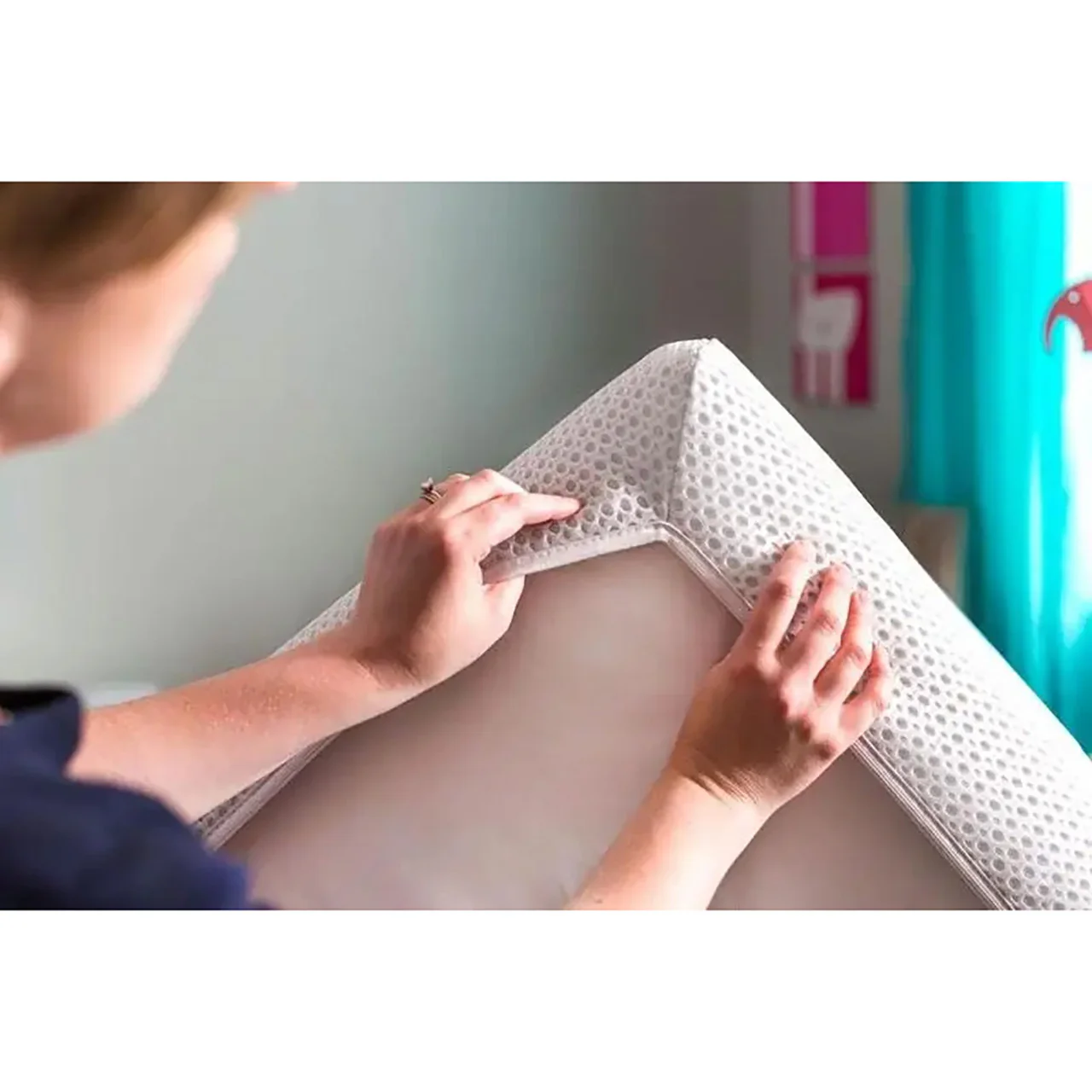 Lullaby Earth Breathe-Safe Breathable Mini Crib Cover - White - Image 7