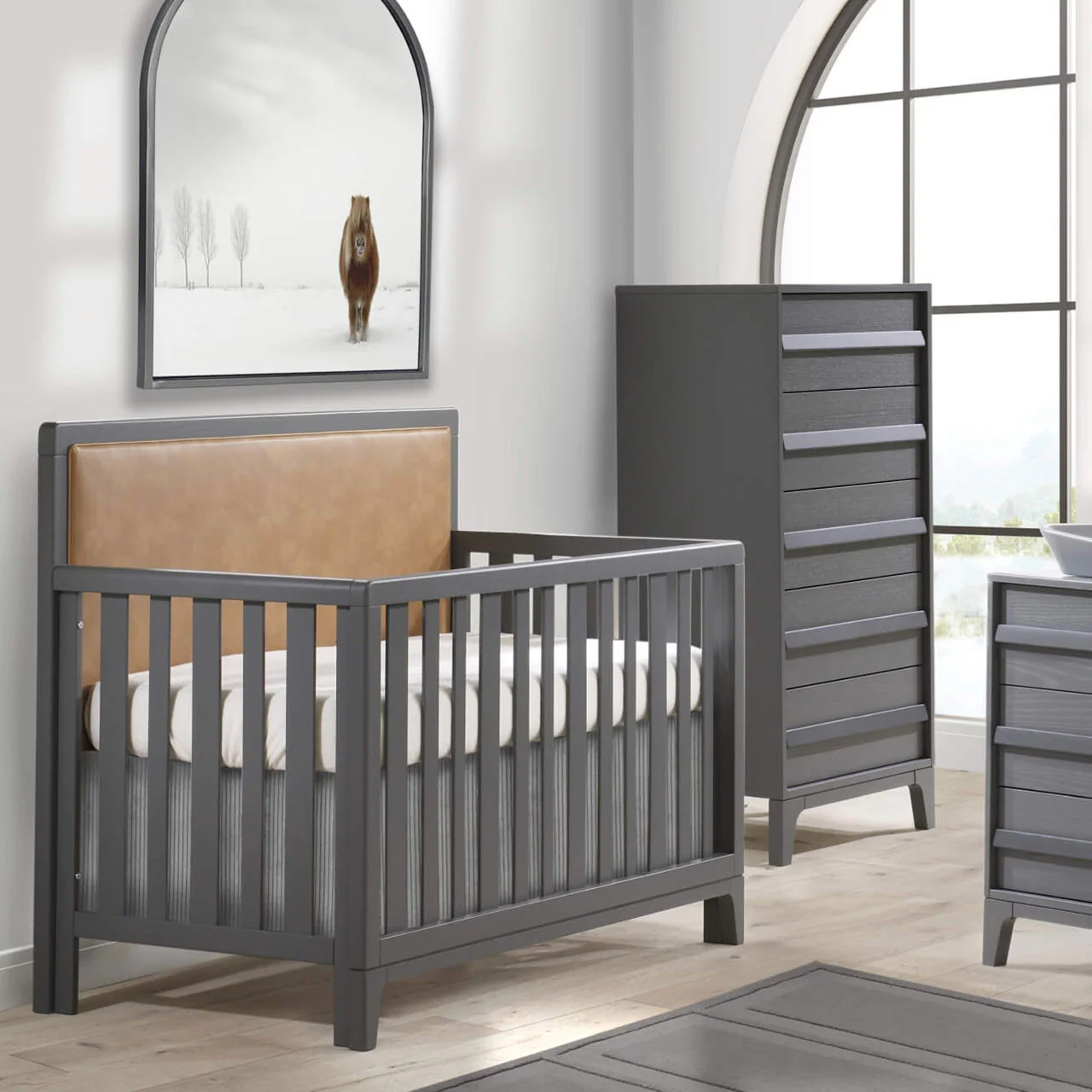 Natart Kyoto 5 in 1 Convertible Crib with Upholstered Panel Caramel - Image 3