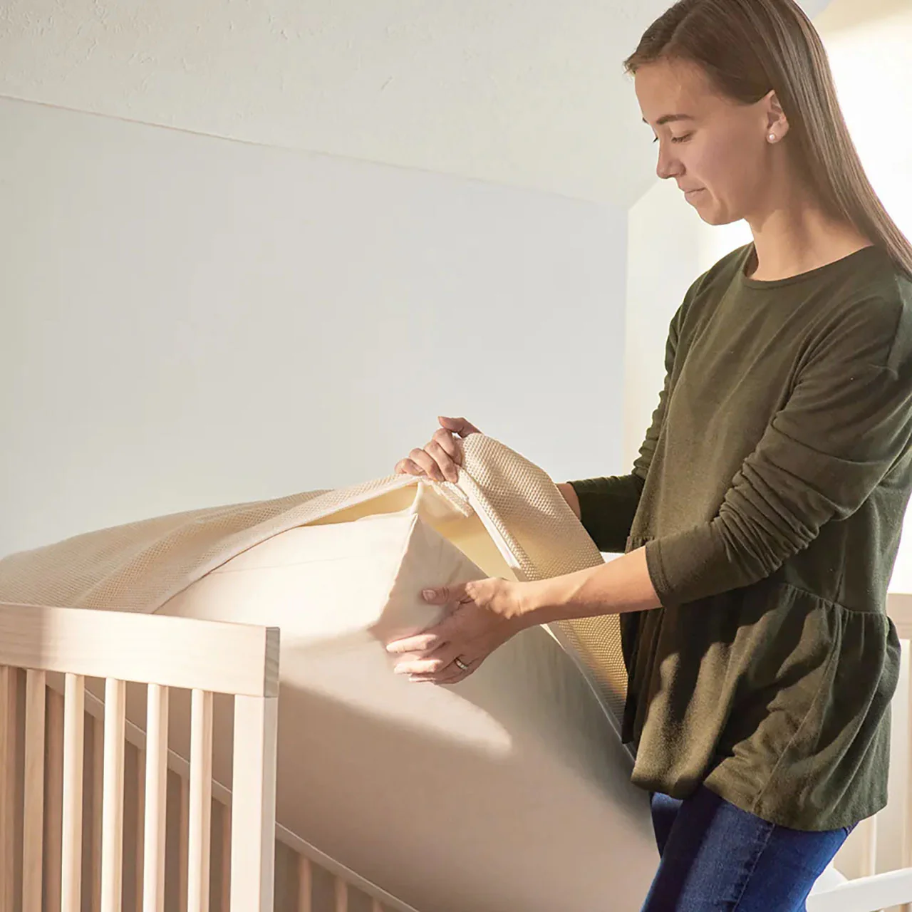 Naturepedic Breathable Mini Crib Mattress Cover - Natural - Image 7